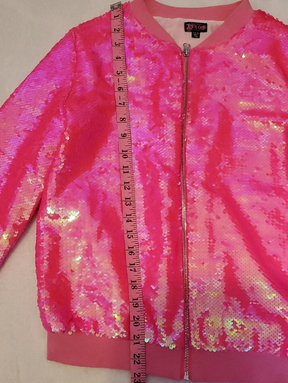 Girls' Pink Sequin Bomber Jacket - Sparkle Front Zip - Picture 5 of 9